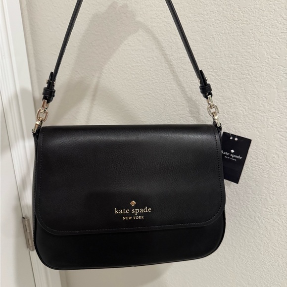 Kate Spade Black Staci Saffiano Leather Flap Shoulder Bag - Picture 2 of 5